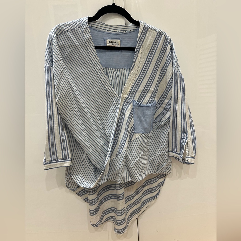 Holding Horses Blue and White Striped Top